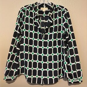 Michael Kors Black and Green Patterned Blouse